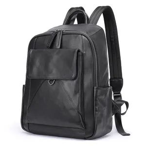 Große Kapazität Man Travel Wasserdichte Laptop-Rucksäcke Schwarzer Tages rucksack Rucksack aus echtem Leder für Männer