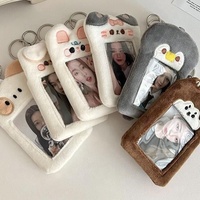 Gantungan Kunci Kartu Foto Kpop Kawaii 3 inci, Boneka Mini Kartun Lucu, Penguin Beruang Kelinci, Tempat Kartu