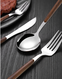 HPC0101 Stainless Steel Wood Grain Handle Portuguese Tableware Knife <b>Fork</b> Spoon Cake <b>Dessert</b> Spoon CN - Product Image 5