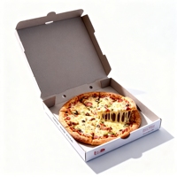 Boîtes à pizza blanches personnalisées avec logo, en carton ondulé, recyclables, résistantes à la graisse, empilables, avec revêtement UV