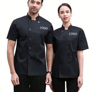 Chaqueta de Chef Negra de Manga Corta con Malla Personalizada para Uniformes de Restaurantes Asiáticos - Product Image 1