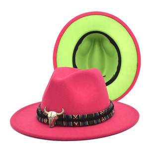 Chapeaux Fedora bicolores en feutre uni à large bord, personnalisés par le fabricant, vente en gros pour femmes - Product Image 5