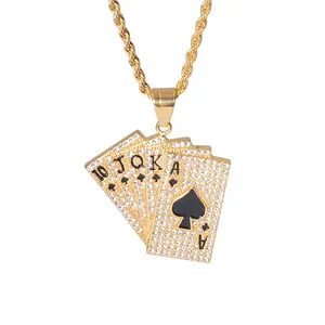 Fashion necklace statement jewelry 14k gold jewelry wholesale men poker AKQJ10 flush heart pendant necklaces
