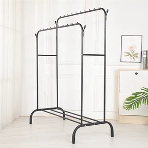 Perchero metálico de doble barra con ganchos antirust para ropa, organizador multifuncional para dormitorio, sala de estar, zapatos y sombreros - Product Image 4