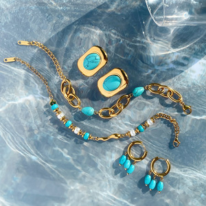 Pendientes Colgantes de Turquesa Azul, Acero Inoxidable, Forma de Estrella Geométrica, Joyería de Fiesta para Mujer - Product Image 4