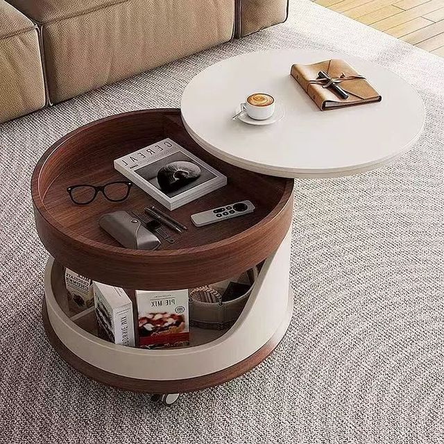 A Rotatable and Height-adjustable Round Table, Suitable for Modern Style Home Decor