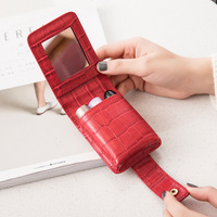 Mode Portable Mini sac de rangement dames pochette de voyage Crocodile Pu sac cosmétique maquillage rouge à lèvres sac avec miroir