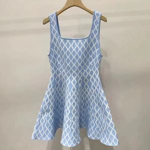 KD2260 Abito Slip di Alta Qualità, Elegante <span class=keywords><strong>Vestito</strong></span> <span class=keywords><strong>in</strong></span> <span class=keywords><strong>Maglia</strong></span> per Donne, Raffinato Abito <span class=keywords><strong>Blu</strong></span> Senza Maniche a Lunghezza Corta - Product Image 1