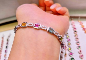 Vente en gros de pierres précieuses lisses naturelles, <span class=keywords><strong>Tourmaline</strong></span> Rose incrustée, bracelet en argent et or Rose S925 - Product Image 4