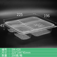 Boîte à lunch carrée jetable à quatre compartiments en PP de qualité alimentaire avec logo personnalisé, modèle SM-428, pour usage au bureau/à l'école