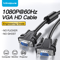 Cable VGA a VGA Mindpure 1080P Full HD, Chapado en Oro, HD15 Blindado, 15 Pines Macho a Macho, con Núcleos de Ferrita para Monitor y Proyector