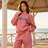 Sweat-shirt à col rond en molleton de coton de haute qualité personnalisé avec broderie de patch, ensemble 2 pièces pour femmes, style streetwear
