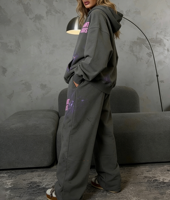 Ensemble sweat à capuche oversize et jogging pour femme, rose, avec logo OEM personnalisé et impression 3D en relief, style streetwear