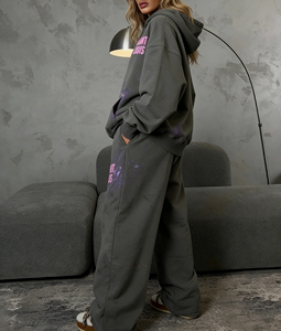 Conjunto de Sudadera con Capucha Oversize y Pantalones Jogger para Mujer, Estampado 3D Puff Rosa, Personalizado con LOGO OEM para Fabricantes - Product Image 2