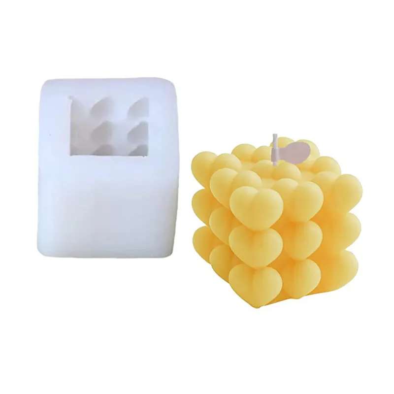 3D Silicone Stacked Heart Bubble Cube Candle Molds For Christmas Valentines, Candle Moulds For Soap Plaster Craft Wax Candles