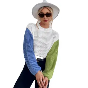 Hot Selling sweaters women tops sexy girl Blue and green long sleeves autumn casual knit sweater for young girl