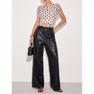 FOXA – haut court froncé en maille à pois pour femmes, col rond, style Y2K, tenue d'été décontractée - Product Image 3