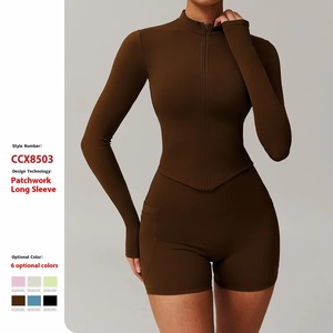 Veste de fitness à manches longues pour femmes avec fermeture éclair à séchage rapide <span class=keywords><strong>haut</strong></span> de yoga extensible 8503 pour adultes en cours d'exécution vêtements d'extérieur - Product Image 1