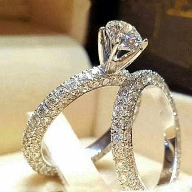 High Quality Silver Diamond Ring Engagement 18K Gold Wedding Couple Rings Jewelry