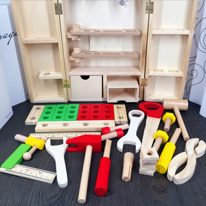 Boîte à outils en <span class=keywords><strong>bois</strong></span> Portable bricolage, jouets pour faire semblant, ensemble de jouets éducatifs pour enfants, nouvelle collection - Product Image 2
