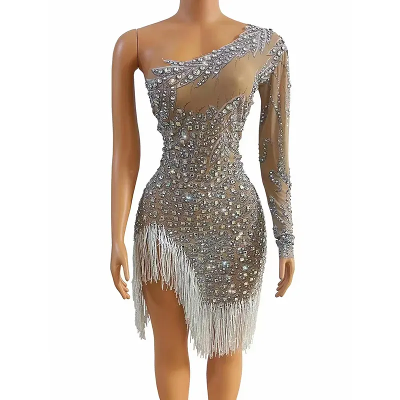 Luxury Beading Crystals Mermaid Cocktail Dress See Through Sleeveless Short Celebrity Gowns Elegant Rhinestone Prom Party Dress