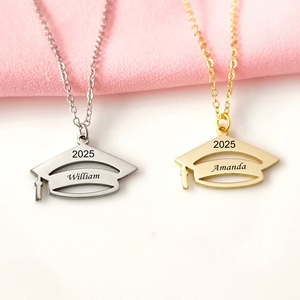 Graduation Cap Necklace <b>Personalized</b> Engraved Name Stainless Steel Trendy Number Graduation Gift Jewelry Wholesale Silver Golden - Product Image 2