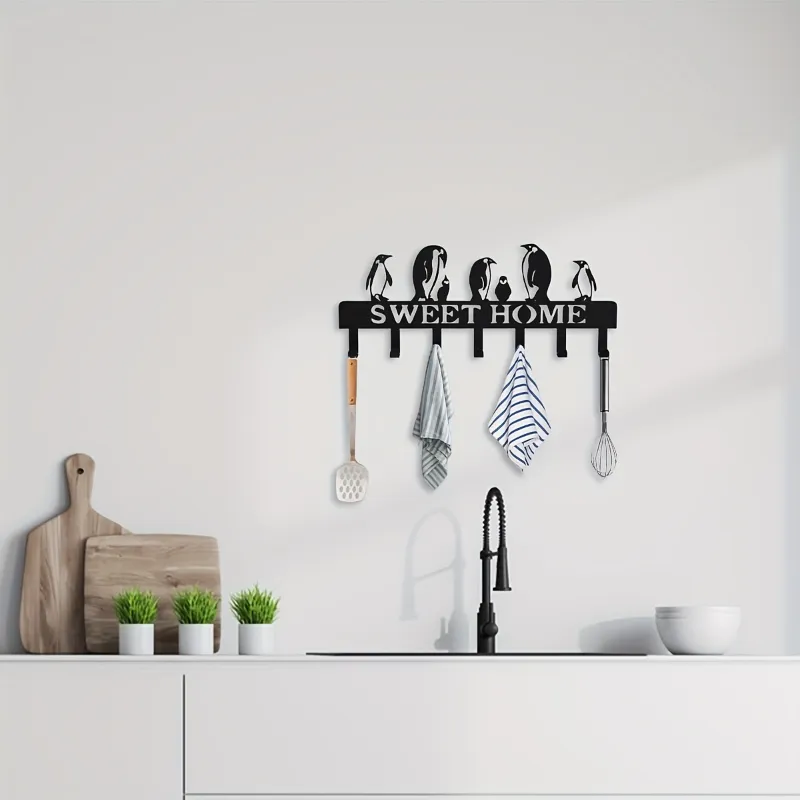 귀여운 펭귄 디자인 벽걸이 형 키 후크 홈 조직 및 방 장식을위한 장식 코트 후크