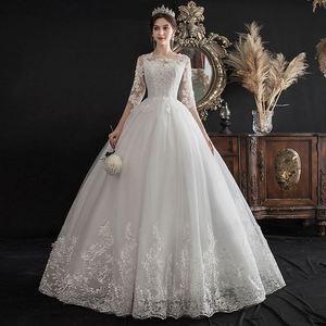 <b>Long</b> <b>Sleeve</b> Lace A-Line V-neck <b>Wedding</b> <b>Dress</b> Bride French <b>Simple</b> Petite Slimming Maternity Plus Size Floor-Length - Product Image 1