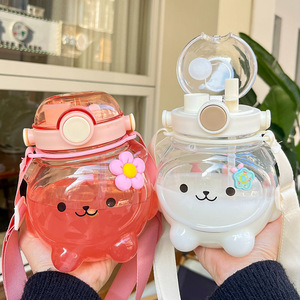 <b>Cute</b> <b>Bear</b> Plastic Water Bottle Large Capacity With Strap For Children Summer Use - Product Image 1