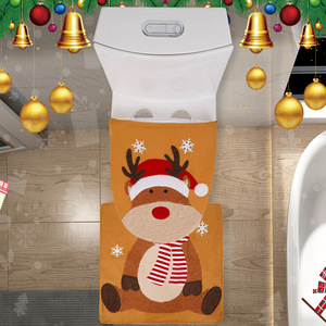 Housse de toilette de Noël en tissu non tissé avec motif de cerf, tapis de salle de bain antidérapant pour la maison, décoration créative pour toilettes - Product Image 1