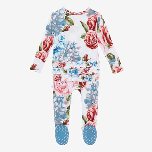 Jambear Pelele de bambú para bebé con cremallera y volantes, pelele con cremallera para bebé, pelele con volantes para niño pequeño, pijama para bebé - Product Image 3