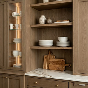 CBMmart Luxury Dark Walnut <strong>Kitchen</strong> Cabinets Classic Traditional Shaker Wooden Cabinetry <strong>with</strong> Marble Waterfall Island <strong>Bench</strong> - Product Image 5