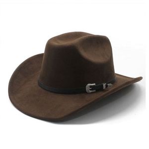 Sombrero Vaquero de Gamuza a la Moda, Novedad 2025, para Hombre y Mujer, Estilo Occidental, Informal, para Viajes, Fiestas, Jazz, con Banda de Cuero - Product Image 1