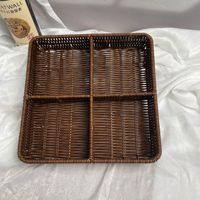 Panier à collation en rotin tressé en PP de qualité alimentaire, fait main, écologique, avec compartiments, pour le rangement des fruits et du pain, pour la maison, la cuisine, le comptoir