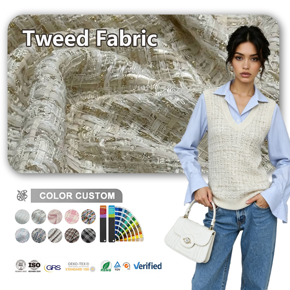 Modern Sequined Tweed Fabric (100% Polyester) Designed Specifically for Women Suitable for Women's Bags/skirts in Stock.