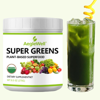 Poudre Super Greens AegleWell OEM avec spiruline biologique, chlorelle, poudre de racine de betterave, mélange à base de plantes favorisant la santé intestinale