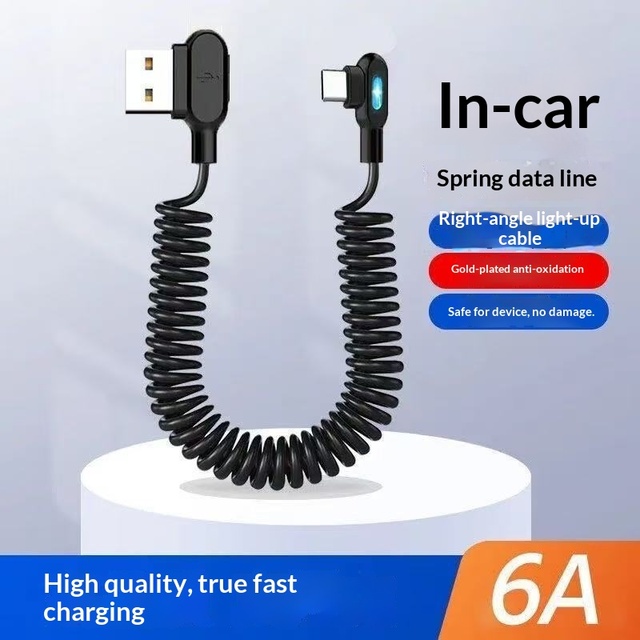 Double-Elbow Spring Super Fast Charging Data Cable 6A Compatible for for Vivo Android Flash Charge Type-C Mobile Phones