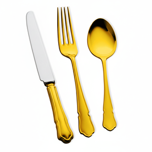 Ensemble de couverts en acier inoxydable fabriqué en Inde de style européen en or brillant pour acheteurs et importateurs en gros - Product Image 1
