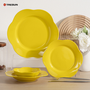 Service de vaisselle en porcelaine jaune brillante, forme irrégulière, 16 pièces, 24/32 pièces, pour hôtel/restaurant, service pour 4 personnes - Product Image 1