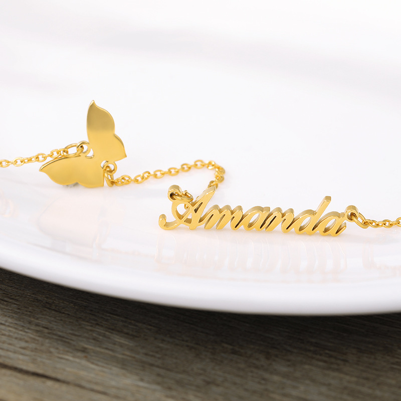 Collana personalizzata con nome personalizzato ciondolo a forma di cuore a farfalla per donna in acciaio inossidabile con catena a scatola madre regalo di gioielli per bambini  36