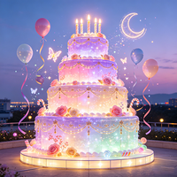 Lanterne de gâteau d'anniversaire personnalisée par le fabricant, en soie et acier, avec LED, pour anniversaire