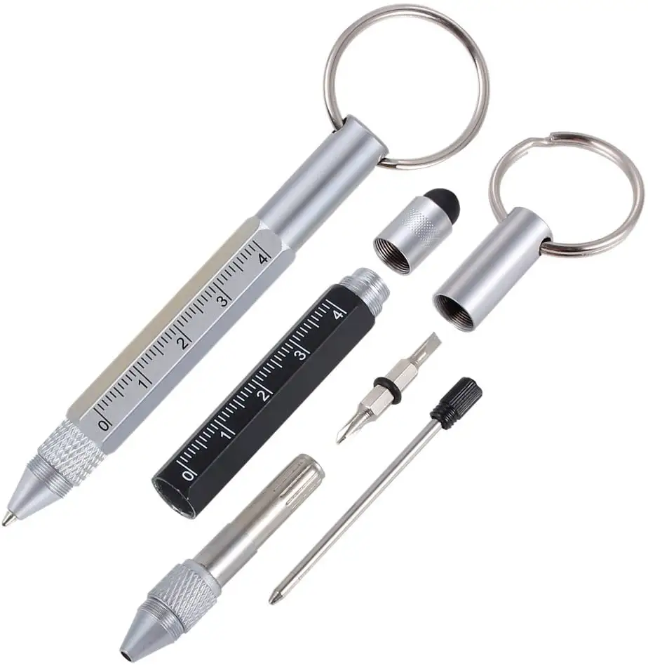 multi function ball pen 6 in 1 tool screwdriver ruler mini metal ballpoint pen with keychain