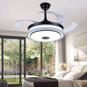 مروحة سقف حديثة فاخرة بإضاءة <span class=keywords><strong>LED</strong></span> وشفرات أكريليك وقاعدة حديدية من البلاستيك ABS مع تحكم عن بعد لتزيين غرفة المعيشة - Product Image 4