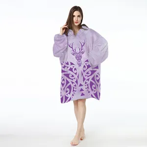 Adult Oversized Winter Warm Outdoor Pocket Hooded Wearable Hoodie Blanket Sweatshirt Prints Wholesale Blanket Hoodie