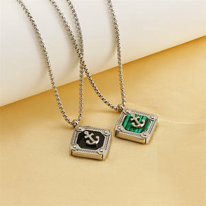 क्लासिक रेट्रो पंक शैली एंकर स्क्वायर पेंडेंट नॉन-फ्डिंग ब्लैक एगेट गोल्ड लेटेड स्टेनलेस स्टील - Product Image 1