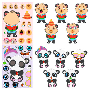 Juego de pegatinas de animales de dibujos animados para niños, pegatinas de papel adhesivas con caras expresivas y accesorios para juegos creativos - Product Image 4