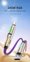 Cable Cargador 4 en 1 de 240W con Indicador de Luz LED Intermitente de 1M, Cables de Silicona Multi USB Tipo C para iPhone