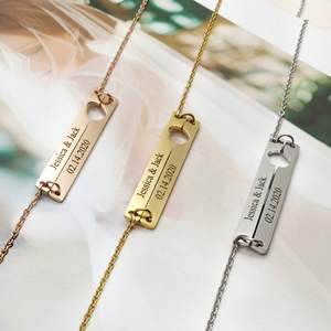 Women's Gold Chain Stainless Steel Chunky Curb Bracelet Custom Engrave Logo Cuban Link <b>Silver</b> Bar Womens Necklace Fine Jewelry - Product Image 2