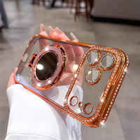 Coques de Téléphone Transparentes avec Support Miroir de Maquillage Bling et Design Luxe pour iPhone 18 17 16 15 14 Pro Max S25 S26 Ultra