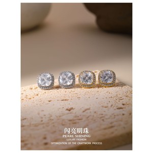 Conjunto de pendientes y collar de circonita brillante con engaste geométrico, para uso diario, aleación de cobre, joyería fina - Product Image 3